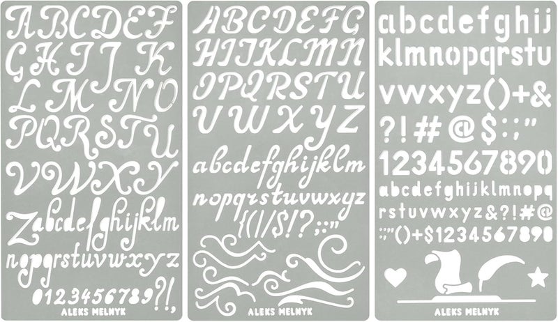 Aleks Melnyk No.34 Metal Stencils, Pyrography, Wood Burning kit 3 PCS Templates, Letters Stencils for Engraving Wood and Patterns, Alphabet and Number, Lettering, Letting, Bullet Journaling - Image 1